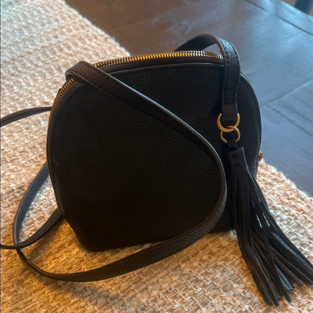 HOBO Black Leather Crossbody Bag with Tassel